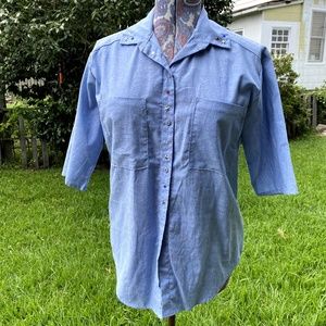 Costal Grandmother Summer Bedazzled Button Up Shirt